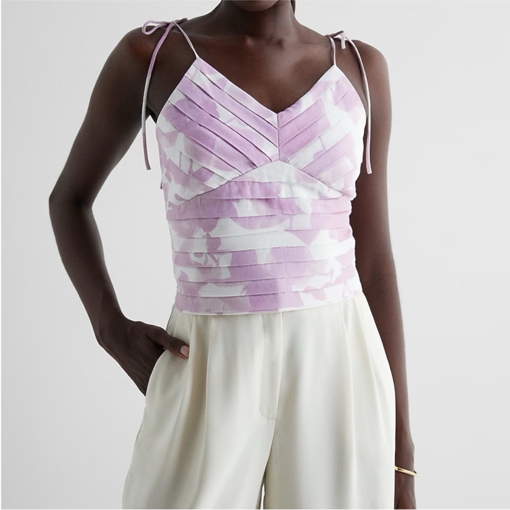 EXPRESS LINEN BLEND CROP  PLEATED SHOULDER TIE CAMI TANK NWT SZ small